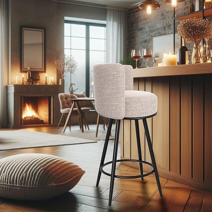 HONIFUR Bar Stools Set of 2, 27" Tufted Modern Counter Height Bar Stools, Upholstered Barstools with Back & Footrest Metal Legs, Counter Stools for Kitchen Island, Counter, Cafes, Dining Room (Beige)