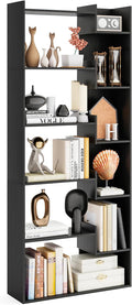 Tangkula 6-Tier Bookshelf, 64”H Tall Open Bookcase with Anti-Tip Kits, Home Office Free-Standing Wood Room Divider Display Book Shelf, Modern 11-Shelf Storage Rack for Study, Living Room (1, Black)
