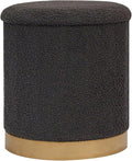 B FSOBEIIALEO Ottoman with Stroage, Round Boucle Storage Ottoman with Gold Plating Base,Foot Rest Stool for Dorm Room, Living Room Dark Grey, 14.76"x14.76"x16.34"