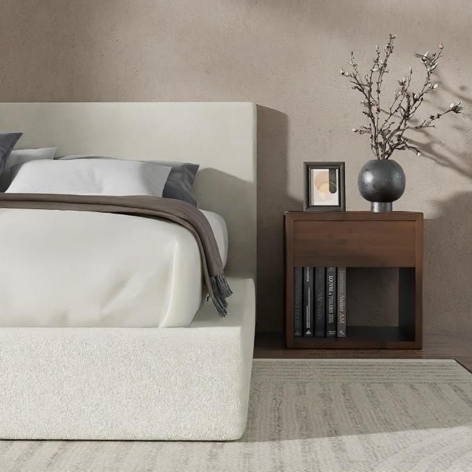 RECCI AirFrame California King Bed Frame with Headboard, Cloud Upholstered Platform Bed Frame, 5 Inch Foam Cushioned, No Box Spring, Easy Assembly(Cream Boucle)