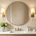 WallBeyond Round Wood Mirror, 40-" Round Modern Decoration Large Circle Wall Mirror for Bathroom Living Room Bedroom Entryway, Honey