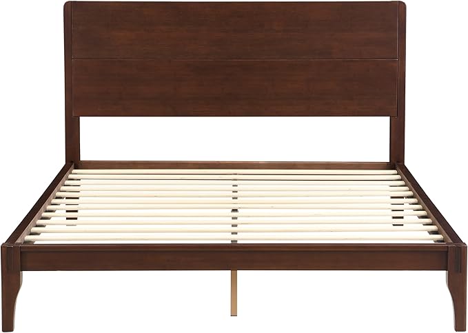 Merax Queen Size Bamboo Platform Bed, Mid-Century Modern Bed Frame with Tall Headboard, Solid Sustainable Bedframe Queen-Size, Wood Slat Support, No Box Spring Needed, Easy Assembly, Espresso