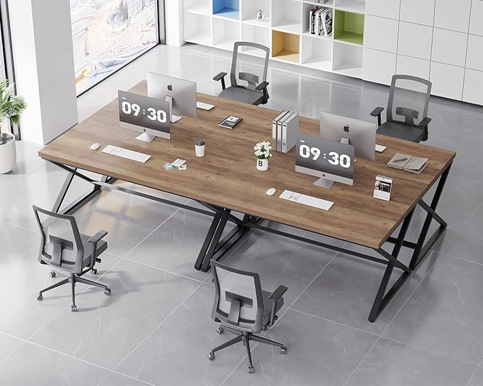 IBF 60” Rustic Computer Desk, Modern Wood Metal Home Office Desk, Farmhouse Work Desk for Writing Study in Bedroom, Minimalist Laptop Executive Workstation Computer Gaming Table, Rustic Oak, 60 in