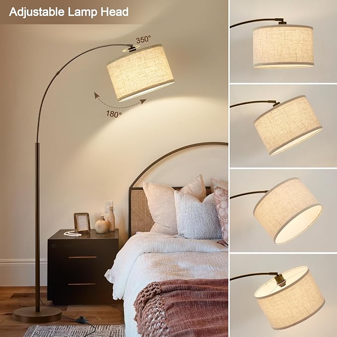 Luvkczc 71" Arc Floor Lamp for Living Room, Vintage Floor Lamp with Adjustable Lamp Head, Tall Pole Lamp with Foot Pedal Switch, Over Couch Arched Reading Light for Bedroom, Office, Study Room