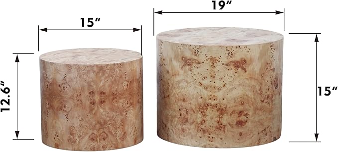 WILLIAMSPACE 18.9" Round Nesting Coffee Table Set of 2, Modern Wooden Coffee Tables Small Circle Center Table for Living Room, Accent End Table Set, No Assembling (Natural Burl)
