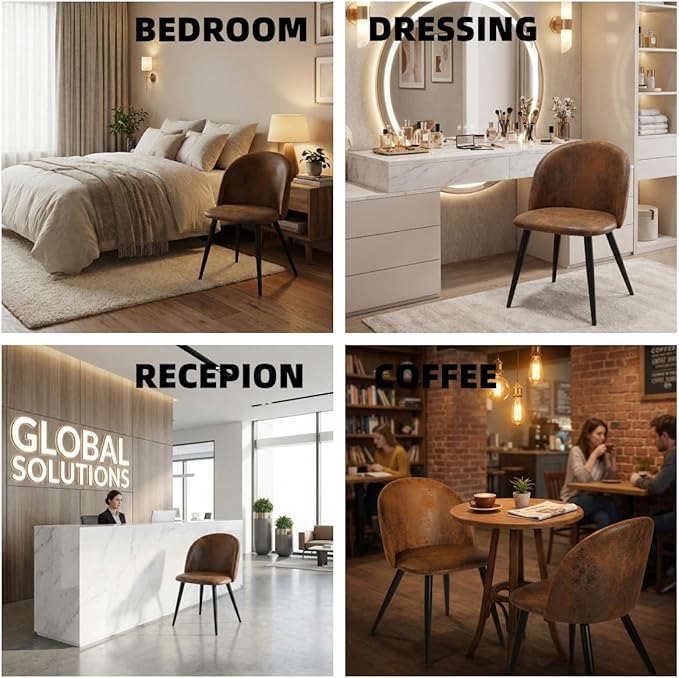 Homy Casa Dining Chairs Set of 4 Suede Accent Kitchen Chairs Set Industry Style Side Chair Set for Living Dining Room Lounge, Metal Legs and Soft Seats, Brown 4PCS