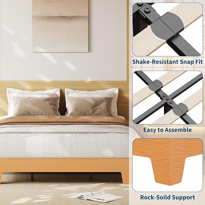 GarveeHome Full Size Platform Bed Frame, Minimalist Wood Bed Frame No Headboard Needed, Sturdy Low Profile Bed with Natural Wood Grain, Noise-Free & Easy Assembly