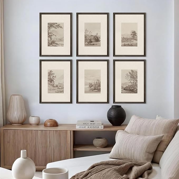 Joocrise Neutral Wall Art Decor Set of 6 Vintage Canvas Wall Art Rustic Farmhouse Wall Art Botanical Prints Country Pictures Neutral Vintage Artwork for Living Room Bedroom 8x10 Inch Wood Framed