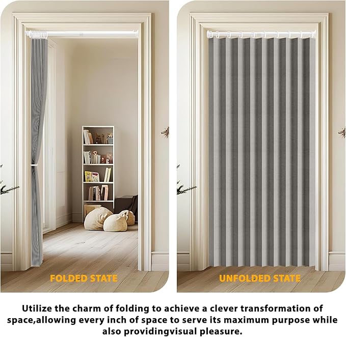 Jilron Accordion Door Curtain Set - 100% Blackout, with Curtain Rod Included, for Bedroom Privacy Protection (Grey-43 W x 78" L+Rod)