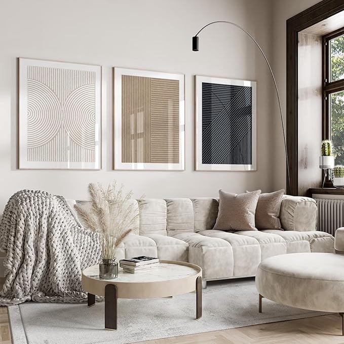 Modern Abstract Pictures Wall Art Boho Neutral Canvas Wall Art Minimalist Line Wall Decor Beige Black Brown Artwork Abstract Modern Painting Prints for Living Room Bedroom 24x36 Inch NO FRAME Set of 3