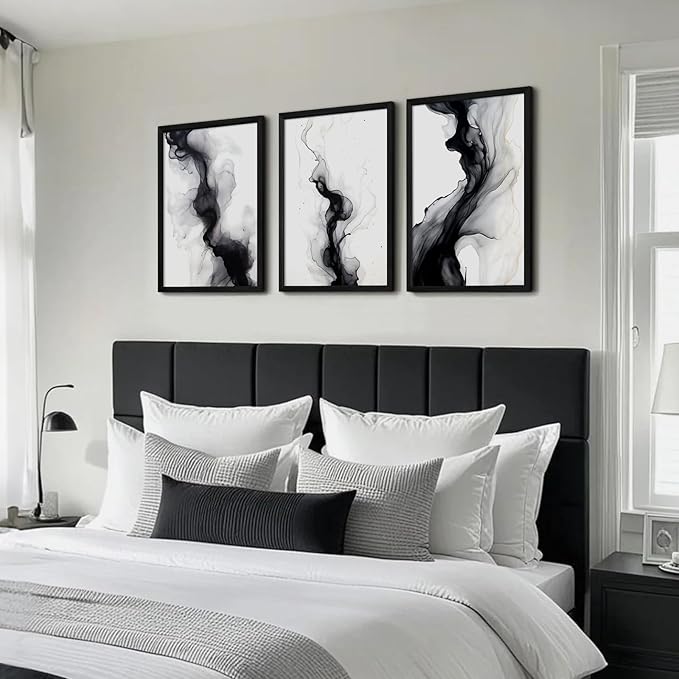 Black White Abstract Wall Art Decor Set of 3 Modern Wall Art Minimalist Canvas Wall Decor Black White Abstract Prints Modern Pictures Minimalist Artwork for Room Bedroom 16x24 Inch Framed