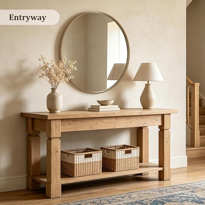 WallBeyond Round Wood Mirror, 40-" Round Modern Decoration Large Circle Wall Mirror for Bathroom Living Room Bedroom Entryway, Honey