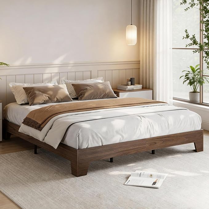 GarveeHome Queen Size Platform Bed Frame, Minimalist Wood Bed Frame No Headboard Needed, Sturdy Low Profile Bed with Natural Wood Grain, Noise-Free & Easy Assembly