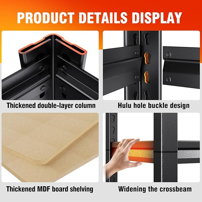 Garage Shelving Heavy Duty 5-Tier Storage Shelves, Adjustable Shelving Unit, Utility Garage Organizer Shelf for Basement, Pantry, Kitchen, Warehouse,Supermarket, 12" Dx28 Wx71.2 H, Black