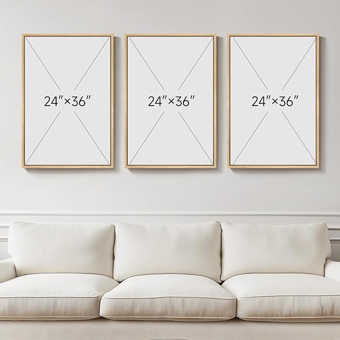 Framed Neutral Abstract Mountain Wall Art for Living Room, 3 Piece Large Landscape Print Canvas Artwork for Walls, Boho Modern Minimalist Paintings for Bedroom Dining Room Office Wall Decor, 24x36 In