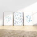 Baccone Blue Bow Wall Art Floral Canvas Wall Decor Coquette Flower Wall Art Trendy Aesthetic Poster Girly Preppy Pictures Blue Floral Prints for Living Room Bathroom 16x24 Inch Unframed Set of 3