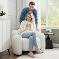 Hyfirm Modern Accent Chair, Mid-Century White Upholstered Comfy Barrel Chair with Solid Wood Base, Comfortable Single Reading Seater for Living Room, Bedroom, Study, Scandinavian Style Side Seating