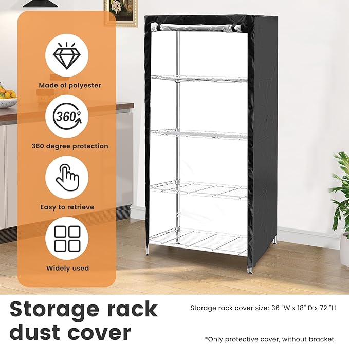Shelf Cover, Waterproof Storage Shelving Unit Cover, Dustproof Wire Rack Covers with Zipper for Keeping Rack Clean, Indoor Wire Rack Dust Cover, Fits Racks 36" L X 18''w X 72''h