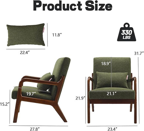 Achicsofar Accent Chair Mid Century Modern Armchair with Lumbar Support Pillow Wood Legs PU Leather Upholstered Lounge Chairs Comfy High Back Cushion for Living Room Bedroom