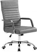 Furmax Ergonomic Office Desk Chair, Executive Ribbed Mid-Back PU Leather Conference Room Chair Adjustable Swivel Chair with Arms (1, Bicolor Vintage Grey)