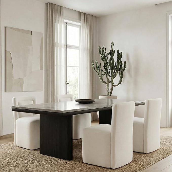 Hyfirm Upholstered Dining Chairs No Assembly, Set of 4 Modern Parsons Armless Kitchen Chairs with Padded Seat Cushion, Ready-to-Use White Linen Accent Side Chair for Diningroom Living Room Bedroom