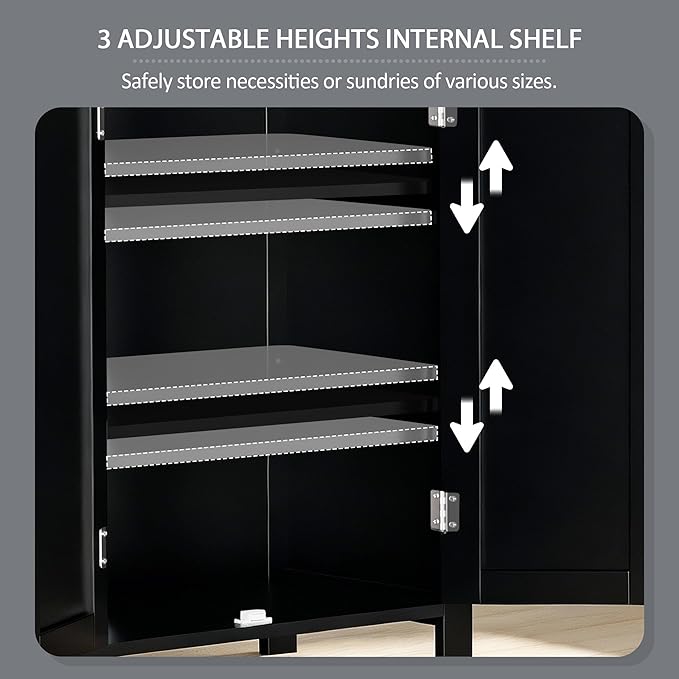 SUPER DEAL Modern Bathroom Floor Storage Cabinet with Adjustable Shelf and Double Door Rust Proof, Living Room Modern Home Furniture Storage Organizer Cabinet, Black