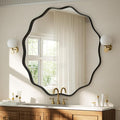 VooBang Black Scalloped Circle Mirror, 36" Wavy Edge Round Wall Mirror with Tempered Glass Textured Circular Metal Deep Frame, Hanging Leaning for Bathroom, Hallway, Entryway, Livng Room