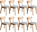 Modern Solid Wood Dining Chair Set of 8, Kitchen Dining Room Chair with Upholstered Cushion and Seat Cover, Curved Backrest, 100% FAS Grade North America Oak Wood, Natural