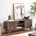 mopio Ensley 59" Tall TV Stand with Slatted Door, Mid Century Modern Entertainment Center for 55-65 inch TV, Farmhouse Media Console with Storage, Adjustable Shelves, Round Edges, Living Room (Walnut)
