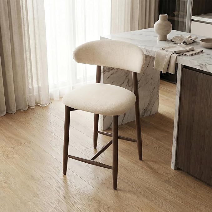 Bar Stools Set of 1, 25.6″ Counter Height Bar Stools with Wood Legs, Upholstered Modern Kitchen Barstools for Kitchen Island Dining Room Bar, Beige