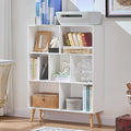 LEYAOYAO Cube Bookshelf 3 Tier Mid-Century White Modern Bookcase with Legs,Retro Wood Bookshelves Storage Organizer Shelf,Freestanding Open Book Shelves for Bedroom,Living Room,Office