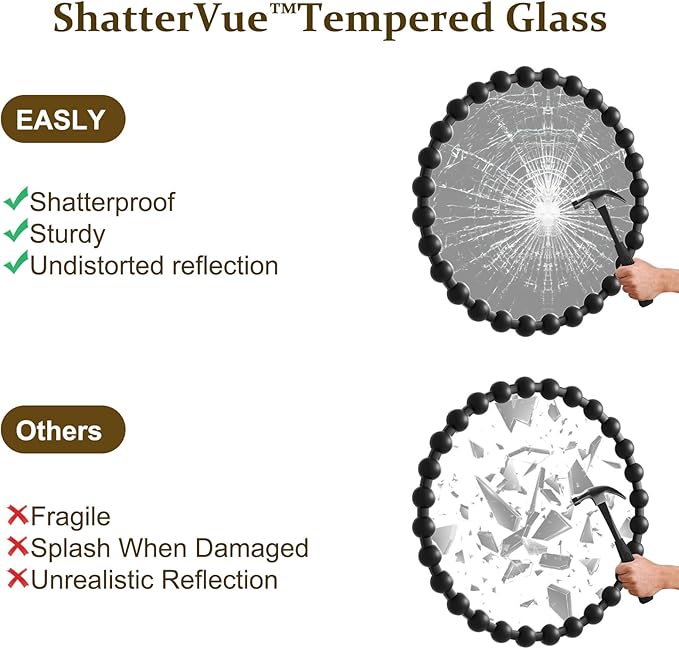 Easly Round Mirror for Wall, 32 Inch Black Beaded Frame Decorative Vanity Mirror, Circle Bathroom Mirror with High-Definition Lense, Modern Wall Decor for Bathroom, Living Room, Bedroom, Entryway