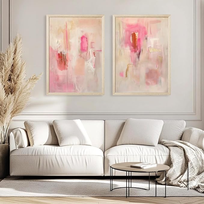 Abstract Wall Art Neutral Modern Canvas Painting Decor Pink Beige Minimalist Wall Art Contemporary Abstract Poster Artwork for Living Room Bedroom 16x24 Inch Wood Framed Set of 2