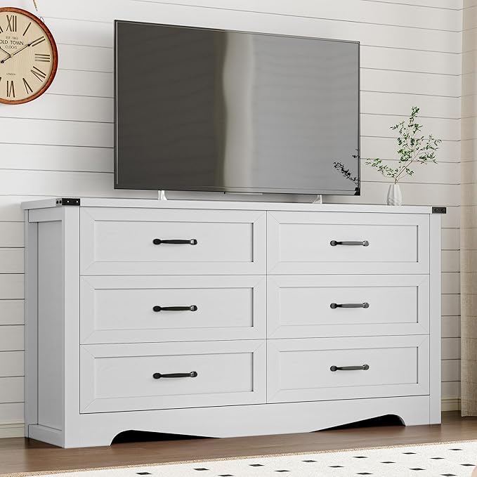 BORNOON 6-Drawer Dresser for Bedroom, Modern Wooden Chest of Drawers with Metal Handles, Anti-Tipping Design, Sturdy and Stable Storage Organizer for Living Room, Entryway, Home Office
