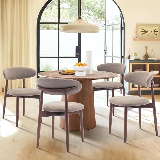 COLAMY Wooden Dining Chairs Set of 6, Modern Fabric Upholstered Kitchen Side Chairs, Farmhouse Dining Room Chair with Foot Pegs, Camel