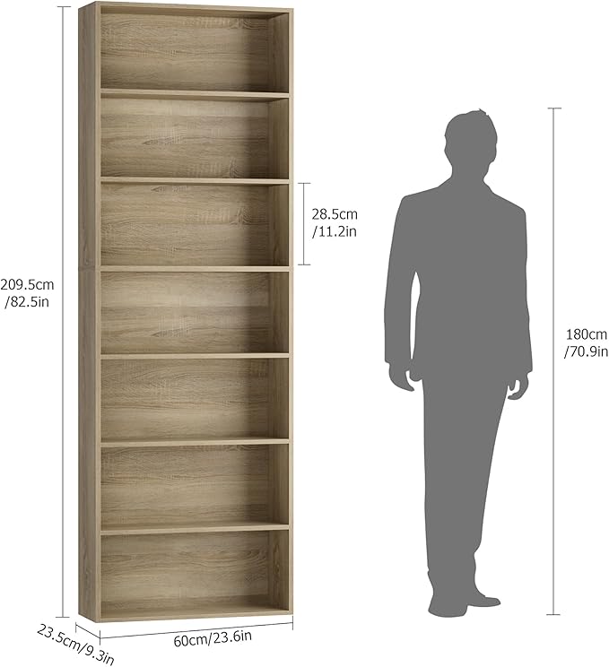 FACBOTALL 82" Tall Bookshelf, 7-Tier Open Shelves Bookcase, Freestanding Display Storage Shelves, Tall Bookcase Home Decor Furniture for Home Office, Living Room, Bedroom, Light Oak