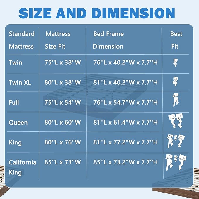 GarveeHome Twin XL Size Wood Platform Bed Frame, Wooden Bed Frame No Headboard, Wood Slat Support, No Box Spring Needed, Easy Assembly
