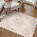 3x5 Washable Neutral Area Rug Pink Vintage Entryway Office Carpet Non-Slip Soft Low Pile Farmhouse Throw Rug for Entrance Living Room Bathroom Dining Room