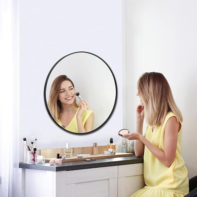 Smartxchoices 24 Inch Round Mirror, Metal Frame Wall Mirror Mounted Black Circle Mirrors, Vanity Mirror Modern Minimalist Wall Décor for Entryway, Bathroom, Washroom, Living Room, Bedroom