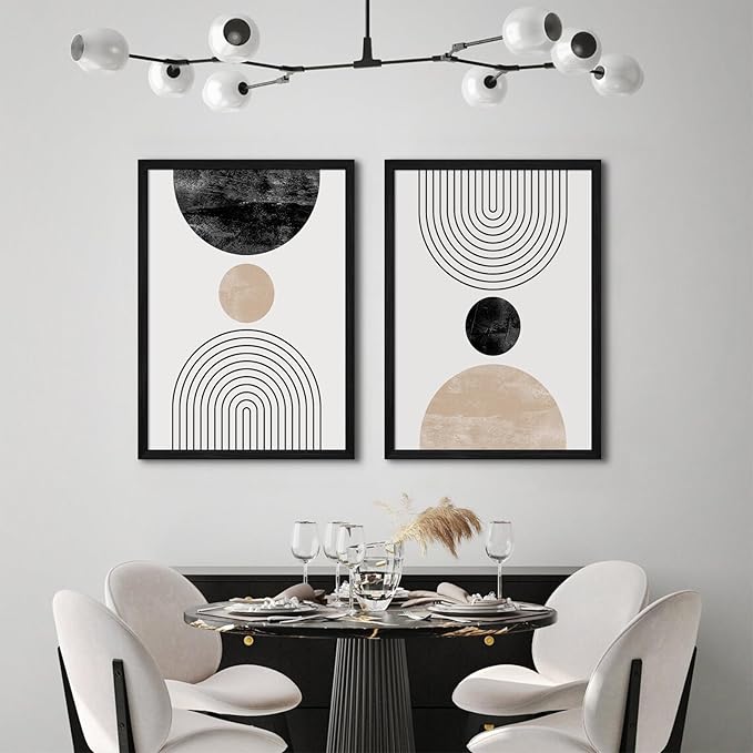 Mid Century Modern Wall Art Prints Set of 2 Neutral Abstract Geometric Wall Art Boho Canvas Prints Mid Century Eoind Wall Decor Modern Abstract Pictures Artwork for Home Room 12x16 Inch Black Framed