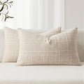 MIULEE Decorative Linen Check Lumar Throw Pillow Covers Neutral Farmhouse Vintage Pillow Covers 12x20 Set of 2 Boho Modern Home Decor for Sofa Couch Bedroom Cushion Natural Beige