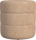 HomePop Upholstered Faux Leather Round Ottoman (No Lid, Seat Only) | HomePop Home Décor | Round Pouf Foot Rest – Sand Faux Leather