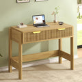 YOMILUVE 34 Inch Small Computer Desk with Drawer, Fluted Computer Desk with Storage, Wooden Desks Compact Writing Study Table for Small Spaces, Oak