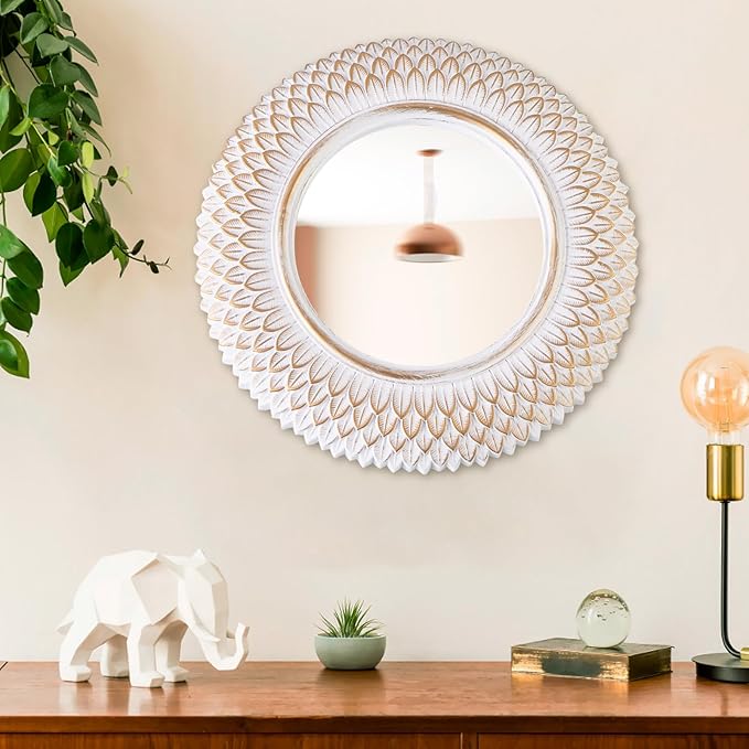 Round Decorative Wall Mirror, White Circle Mirror for Bedroom, Entryway, Living Room, Decorative Modern Wall Decor
