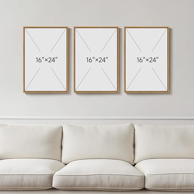 Framed Neutral Tree Set of 3 Wall Art for Living Room, Abstract Modern Rustic Landscape Beige Canvas Artwork for Walls, Nordic Misty Forest Farmhouse Wall Decor for Bedroom Hallway Office, 16x24 Inch