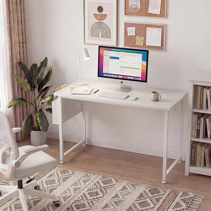 Lufeiya White Computer Desk for Bedroom - 40 inch Simple Modern Study Table Kid Girls Student Home Office Writing Desk, White