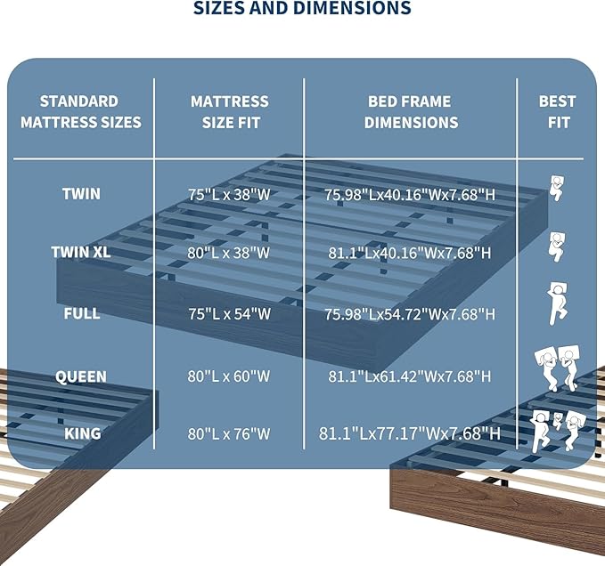 Twin Size Solid Wood Platform Bed with Sturdy Wooden Slats, Floor-Standing Bed Frame, Modern Minimalist Design Space-Saving Bed Frame, No Box Spring Needed, Space Saver, Easy Assembly, Walnut Wood