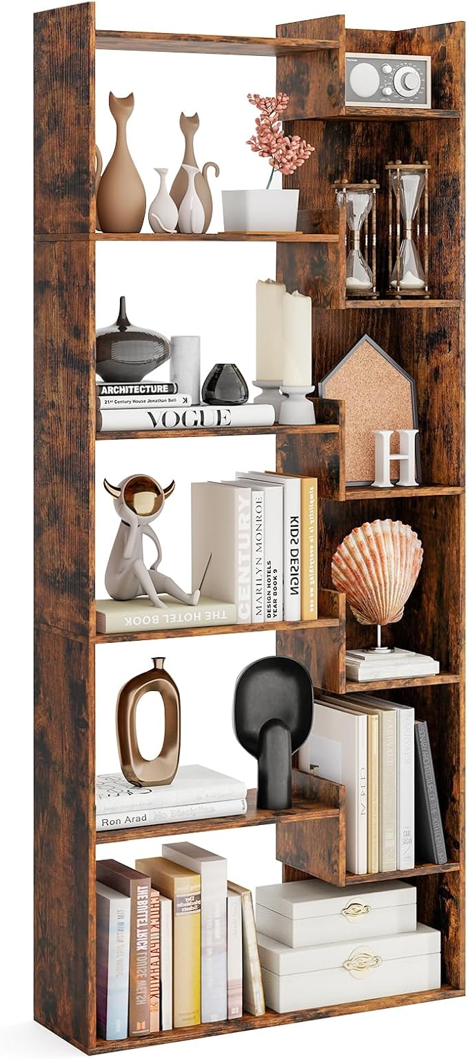 Tangkula 6-Tier Bookshelf, 64”H Tall Open Bookcase with Anti-Tip Kits, Home Office Free-Standing Wood Room Divider Display Shelf, Modern 11-Shelf Storage Rack for Study, Living Room (1, Rustic Brown)