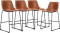 DUMOS 26 Inch Counter Height Bar Stools Set of 4, Modern Faux Leather High Barstools with Back and Metal Leg, Bar Chairs for Kitchen Island, Brown