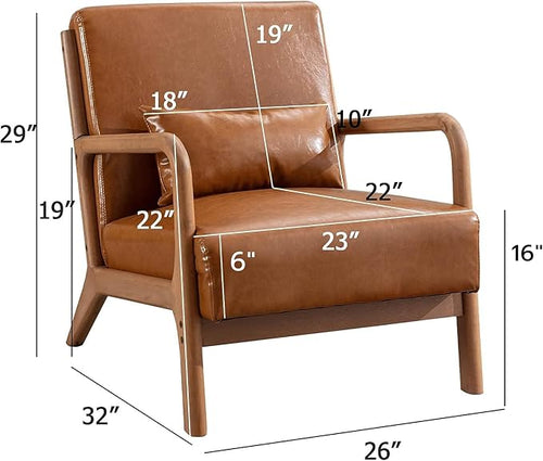 ANJ Mid Century Modern Accent Chair, PU Leather Reading Chair with Solid Wood Frame, Easy Assembly Armchair for Living Room
